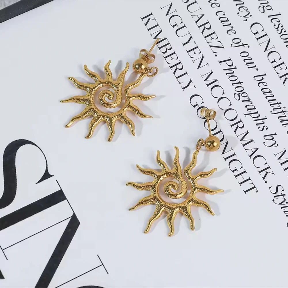 18K Gold Radiant Sun Earrings NEW! - Picture 6 of 13